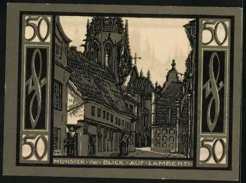 Notgeld Münster i. W. 1921, 50 Pfennig, Blick auf Lamberti