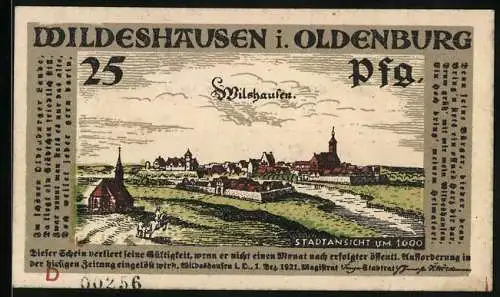 Notgeld Wildeshausen i. Oldenburg 1921, 25 Pfennig, Ortsansicht 1600, Ehrung des Schützenkönigs