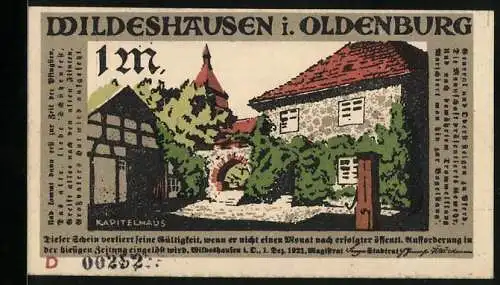 Notgeld Wildeshausen i. Oldenburg 1921, 1 Mark, Kapitelhaus, Parade