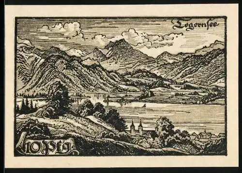 Notgeld Tegernsee 1921, 10 Pfennig, Ortsansicht