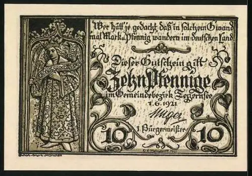 Notgeld Tegernsee 1921, 10 Pfennig, Ortsansicht