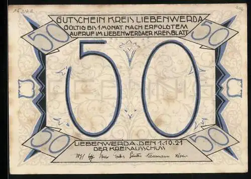 Notgeld Liebenwerda 1921, 50 Pfennig, Der grosse Brand im Jahre 1681