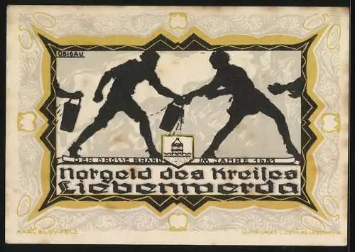 Notgeld Liebenwerda 1921, 50 Pfennig, Der grosse Brand im Jahre 1681