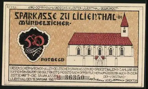 Notgeld Lilienthal / Bremen 1921, 50 Pfennig, Schiff, Landwirtschaft und Kloster