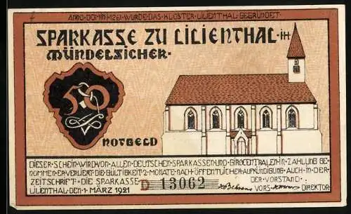 Notgeld Lilienthal / Bremen 1921, 50 Pfennig, Kloster Lilienthal, Ernteszenen und Segelschiff