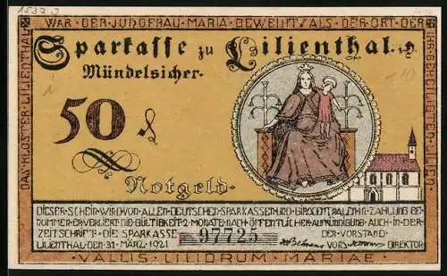 Notgeld Lilienthal / Bremen 1921, 50 Pfennig, Landwirtschat, Fischerei, Kloster Lilienthal