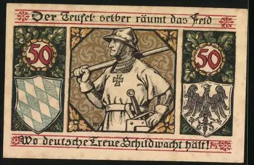 Notgeld Lindenberg im Allgäu 1917, 50 Pfennig, Soldat und Wappen