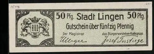 Notgeld Lingen, 50 Pfennig, Wappen mit Löwen