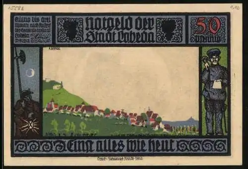 Notgeld Lobeda 1921, 50 Pfennig, Ortsansicht und Burgruine