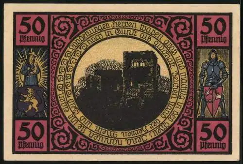 Notgeld Lobeda 1921, 50 Pfennig, Ortsansicht und Burgruine