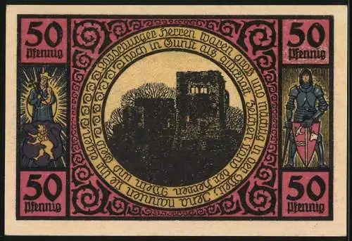 Notgeld Lobeda 1921, 50 Pfennig, Teilansicht und Burgruine