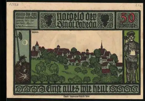 Notgeld Lobeda 1921, 50 Pfennig, Ortsansicht und Burgruine