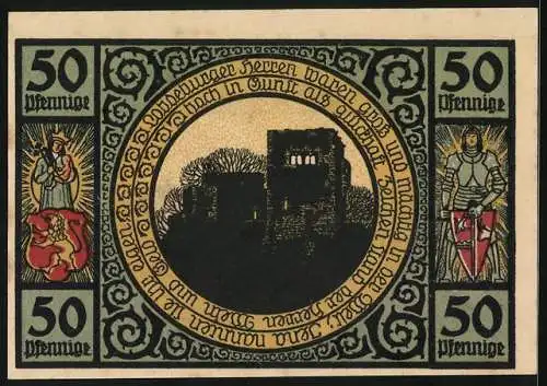 Notgeld Lobeda 1921, 50 Pfennig, Ortsansicht und Burgruine