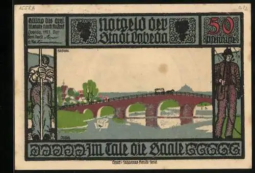 Notgeld Lobeda 1921, 50 Pfennig, Brücke mit Kutsche, Burgruine