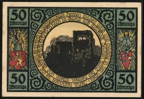 Notgeld Lobeda 1921, 50 Pfennig, Brücke mit Kutsche, Burgruine
