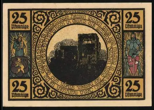 Notgeld Lobeda 1921, 25 Pfennig, Kirche und Burgruine