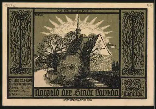 Notgeld Lobeda 1921, 25 Pfennig, Kirche und Burgruine