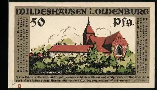 Notgeld Wildeshausen i. Oldenburg 1921, 50 Pfennig, Alexanderkirche, Schützen