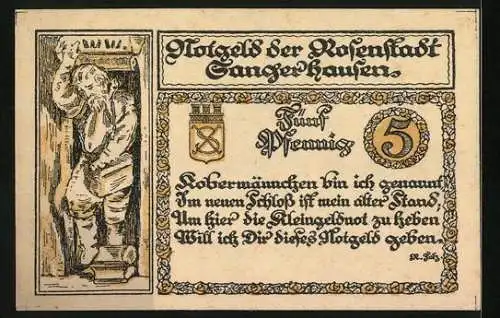 Notgeld Sangerhausen 1921, 5 Pfennig, Kirche, Rathaus