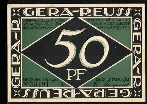 Notgeld Gera 1921, 50 Pfennig, Frauen am Weben