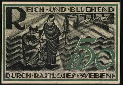 Notgeld Gera 1921, 50 Pfennig, Frauen am Weben