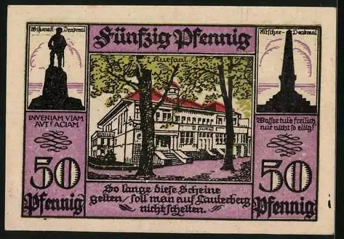 Notgeld Bad Lauterberg 1921, 50 Pfennig, Stadtwappen, Rathaus