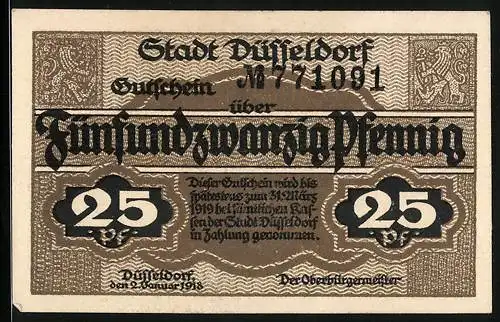 Notgeld Düsseldorf 1918, 25 Pfennig, Stadtwappen