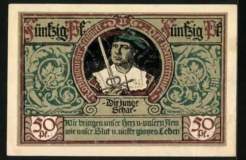 Notgeld Rothenburg ob der Tauber 1921, 50 Pfennig, Stadtwappen, Jäger