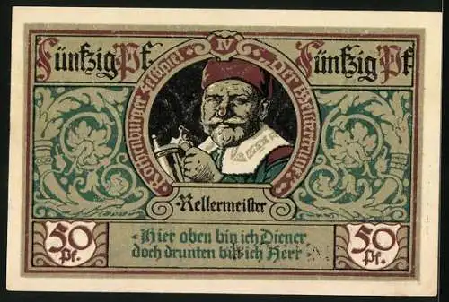 Notgeld Rothenburg ob der Tauber 1921, 50 Pfennig, Trommler, Jäger, Kellermeister