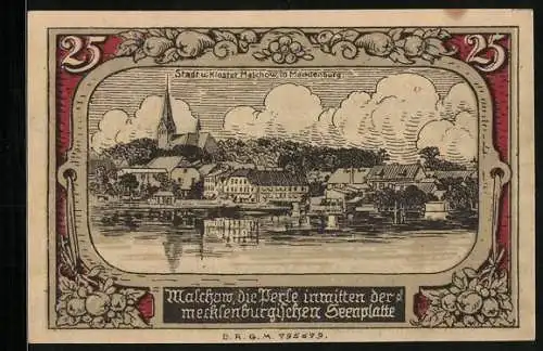 Notgeld Malchow i. M., 25 Pfennig, Ortsansicht, Stadtwappen
