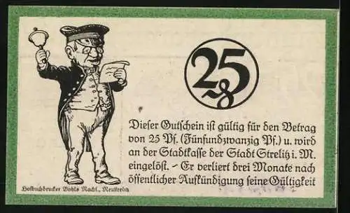 Notgeld Strelitz 1921, 25 Pfennig, Strassenpartie mit Torbogen