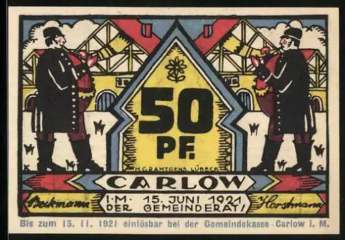 Notgeld Carlow 1921, Männer mit Horn, Stadtwappen