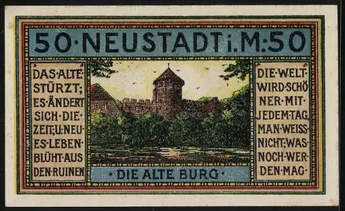 Notgeld Neustadt / Mecklenburg, 1921, 50 Pfennig, Die alte Burg