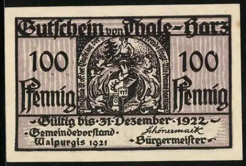 Notgeld Thale /Harz 1921, Mark, Stadtwappen, Eisenhüttenwerk