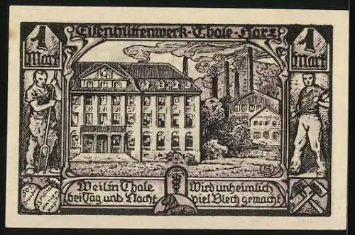 Notgeld Thale /Harz 1921, Mark, Stadtwappen, Eisenhüttenwerk