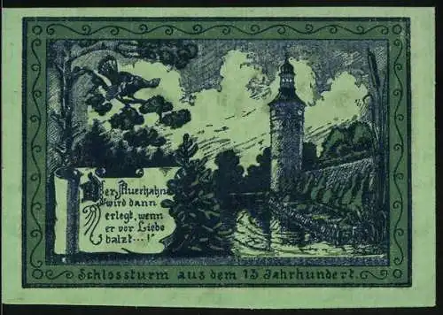 Notgeld Oppurg 1921, 75 Pfennig, Schlossturm aus dem 13. Jahrhundert