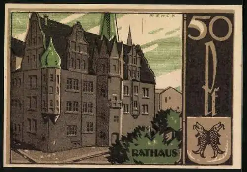 Notgeld Saalfeld /Saale 1921, 50 Pfennig, Am Rathaus