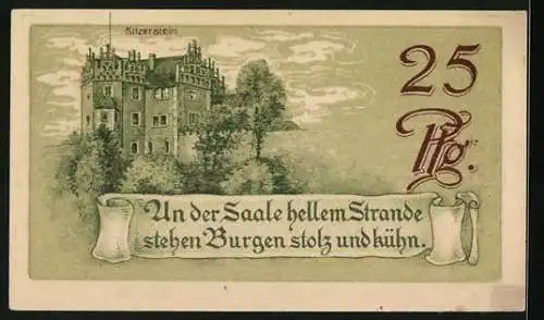 Notgeld Saalfeld /Saale 1921, 25 Pfennig, Hoher Schwarm, Kitzerstein