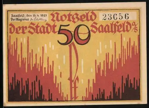 Notgeld Saalfeld /Saale 1921, 50 Pfennig, Hohe Schwarm