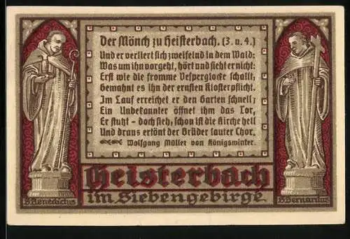 Notgeld Heisterbach 1921, 50 Pfennig, S. Benedictus, Hauptportal der ehemaligen Kirche