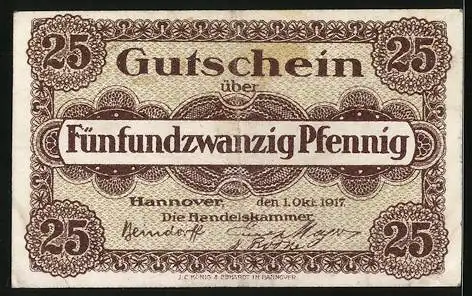 Notgeld Hannover 1917, 25 Pfennig, Unterschrift der Handelskammer