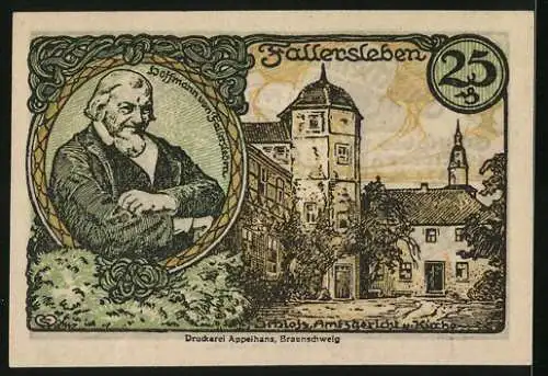 Notgeld Fallersleben 1920, 25 Pfennig, Hoffmann von Fallersleben, Ortspartie