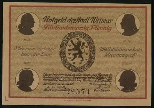 Notgeld Weimar / Thüringen 1921, 25 Pfennig, Goethes Gartenhaus im Park