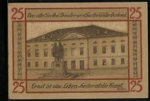 Notgeld Weimar / Thüringen 1921, 25 Pfennig, Goethe Theater und Goethe-Schiller Denkmal