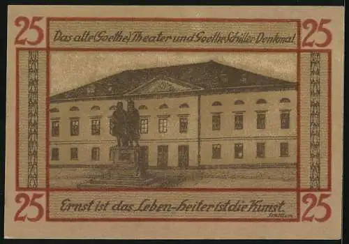 Notgeld Weimar / Thüringen 1921, 25 Pfennig, Goethe und Schiller, Altes Theater