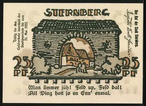 Notgeld Sternberg / Mecklenburg 1922, 25 Pfennig, Rathaus, Stadttor