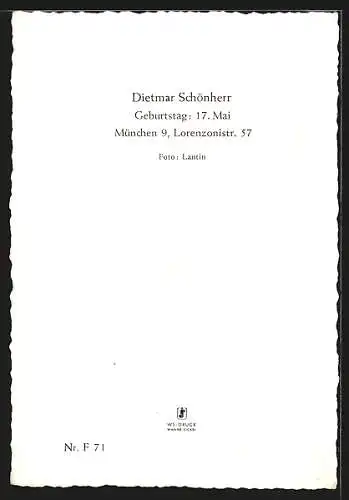 AK Schauspieler Dietmar Schönherr mit Blick über den Schultern porträtiert