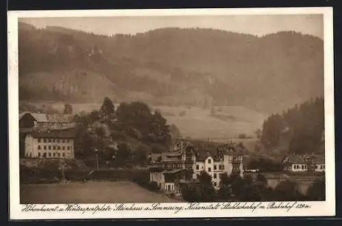 AK Steinhaus am Semmering, Kuranstalt Stuhleckerhof mit Bahnhof