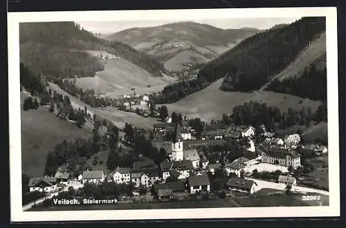 AK Veitsch / Steiermark, Totalansicht mit Gebirgslandschaft