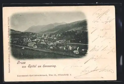 AK Spital am Semmering, Gesamtansicht mit Bergen aus der Vogelschau